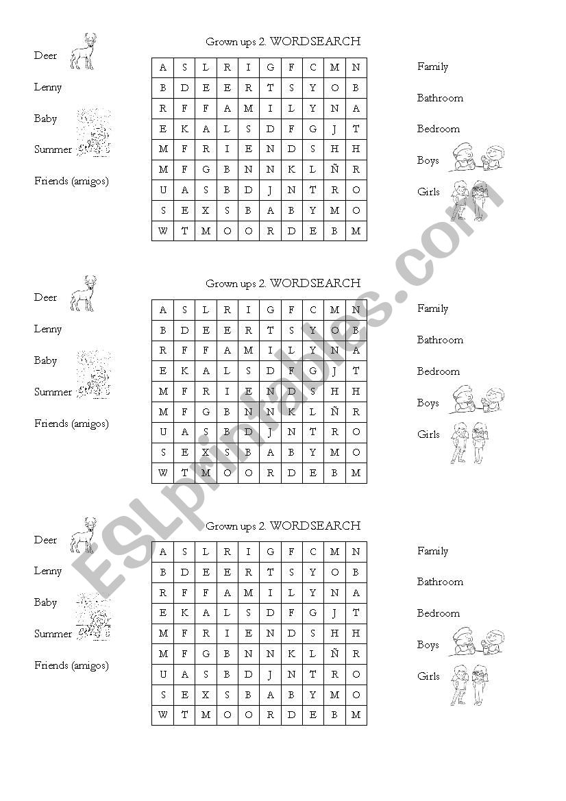 Grown ups 2 worksheet