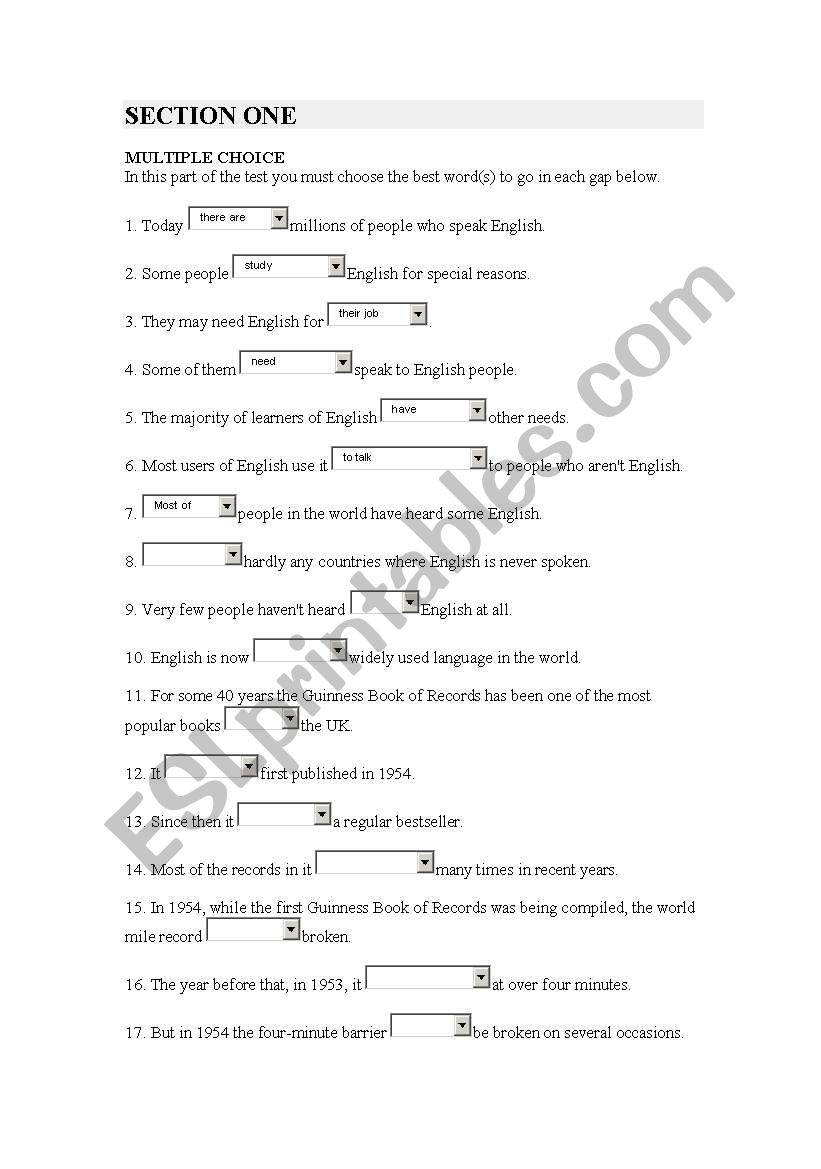 Elementry Test worksheet