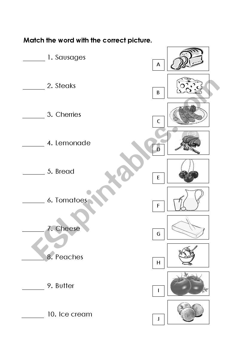 food match and identify worksheet