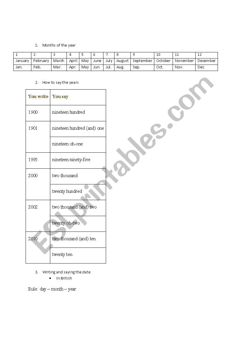 Dates in English worksheet