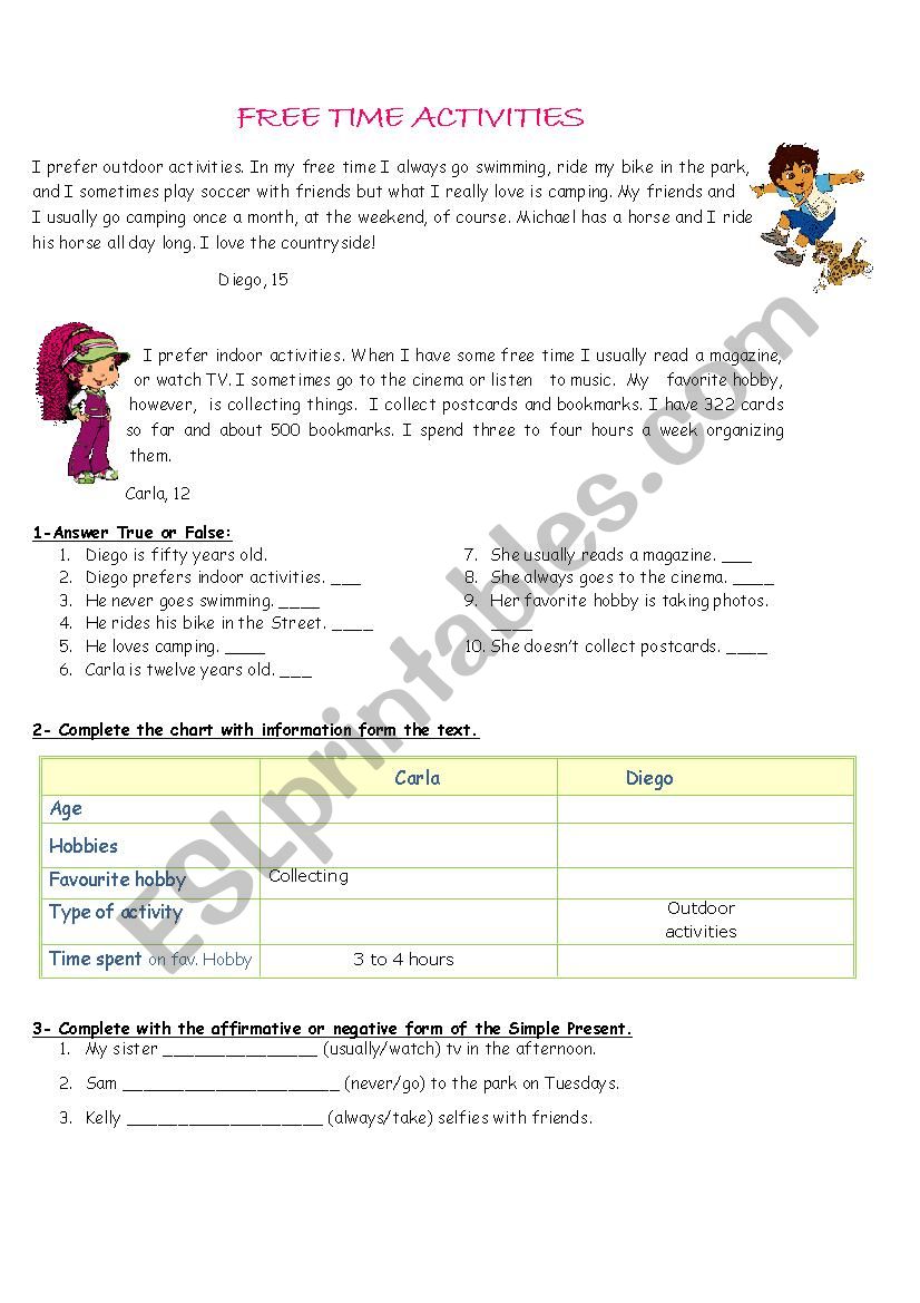 Free Time Activities  worksheet