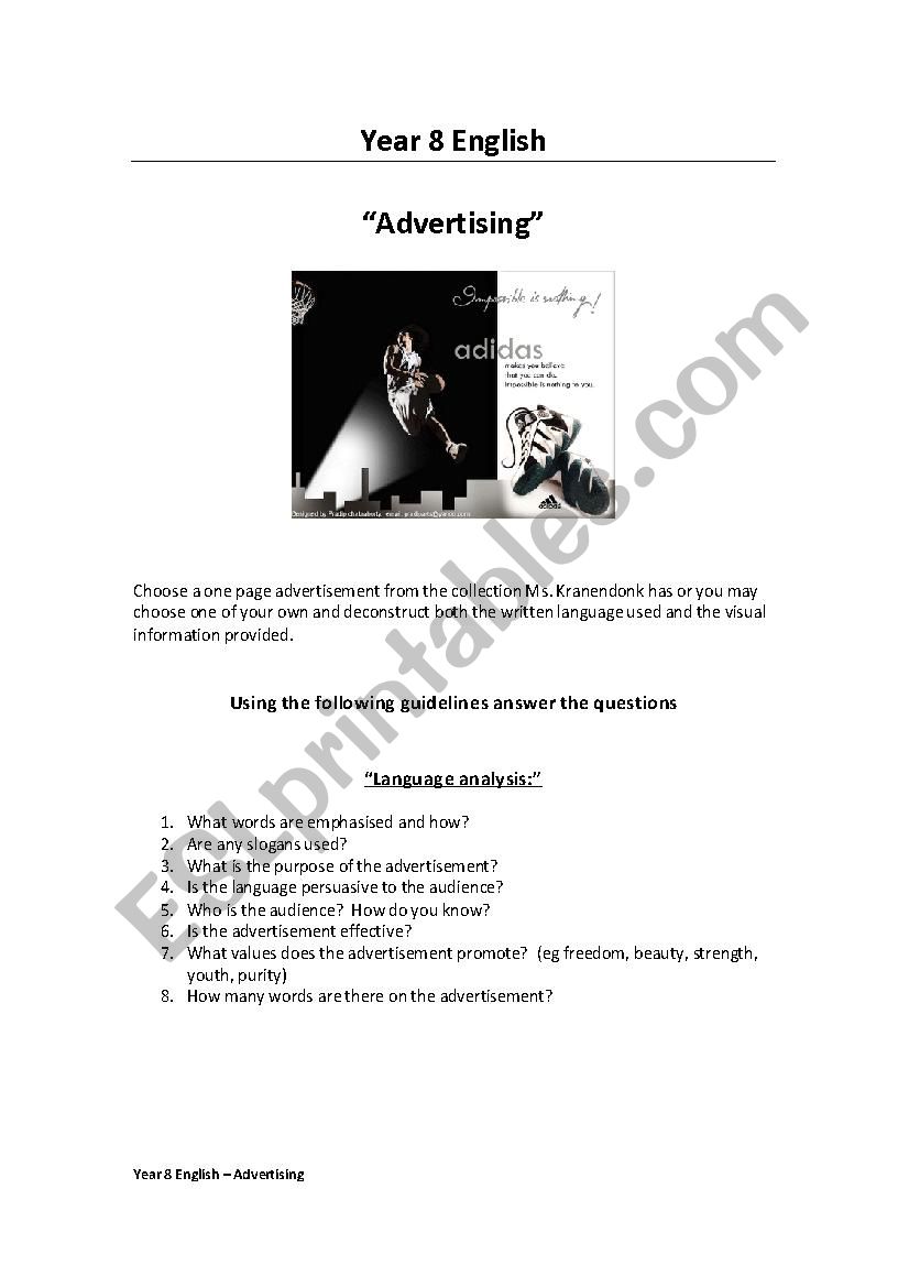 Advertising task worksheet