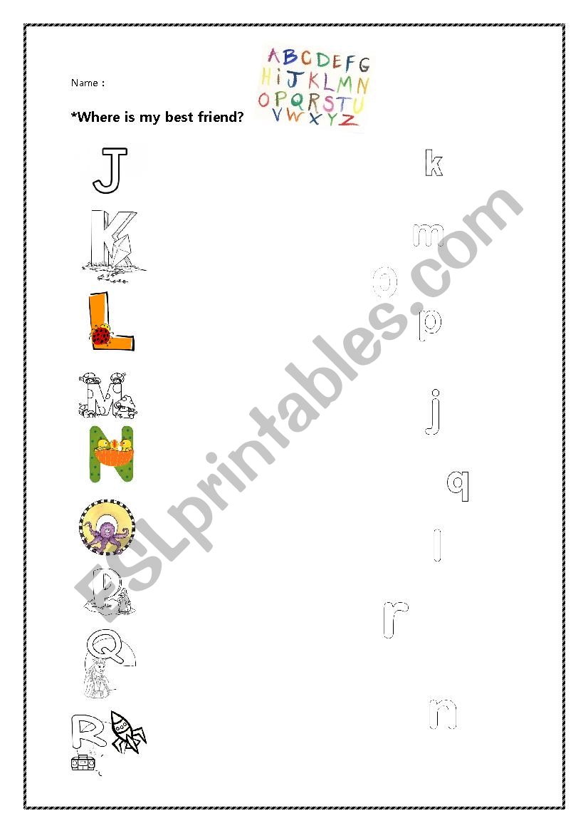 Alphabet J~R Matching - ESL worksheet by Super Orange