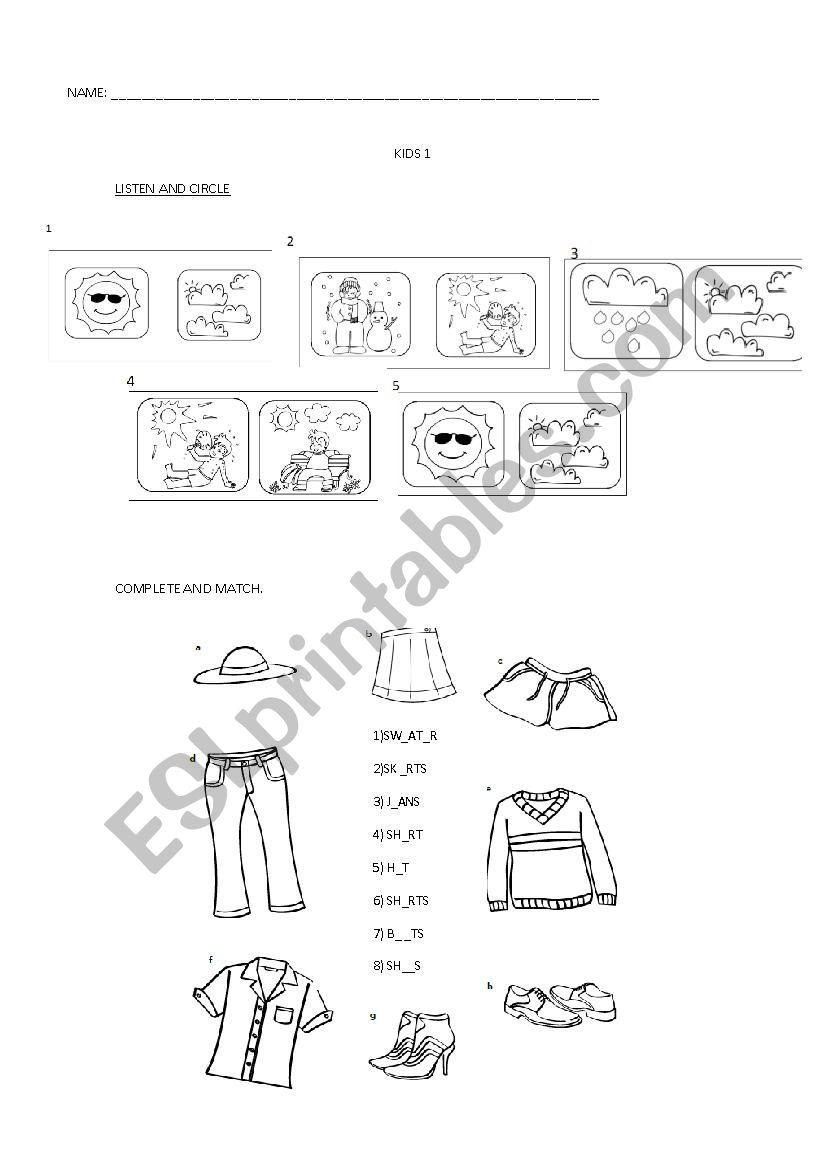 CLOTHES worksheet