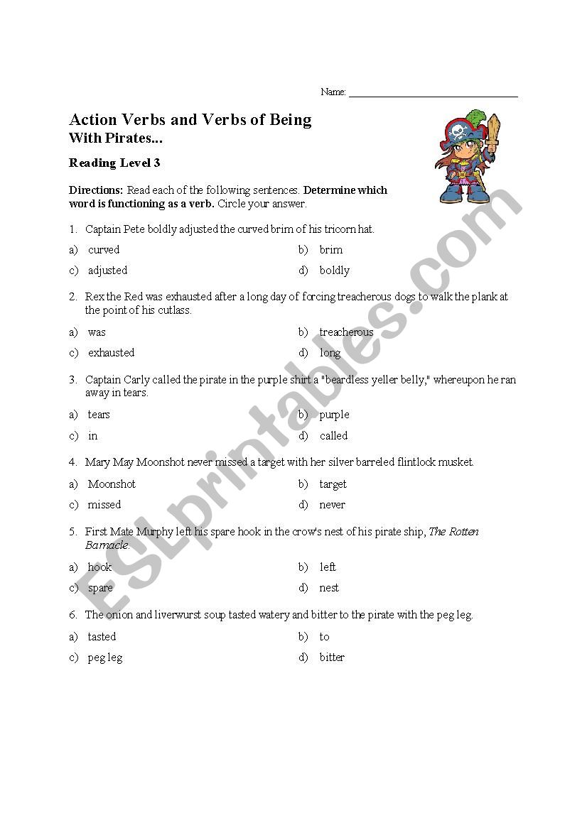 Action Verb Exercise worksheet