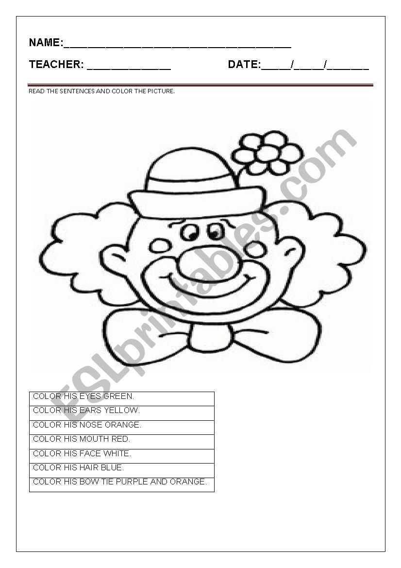 color-the-clown-s-face-esl-worksheet-by-re-cris
