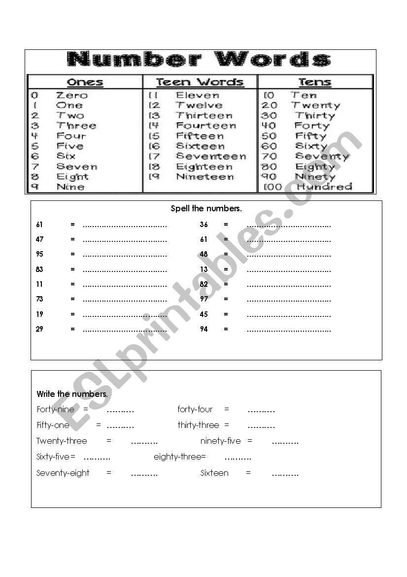 numbers 1- 100 worksheet