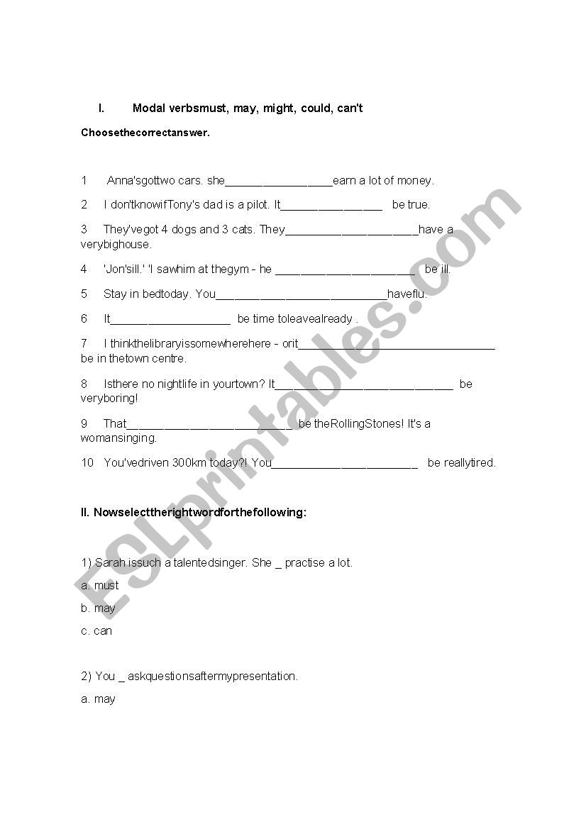 modal verbs worksheet