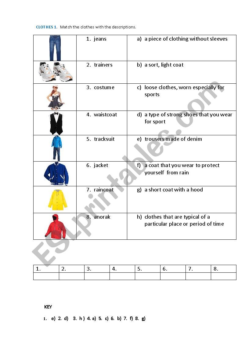 CLOTHES 1 (matching exercise) worksheet