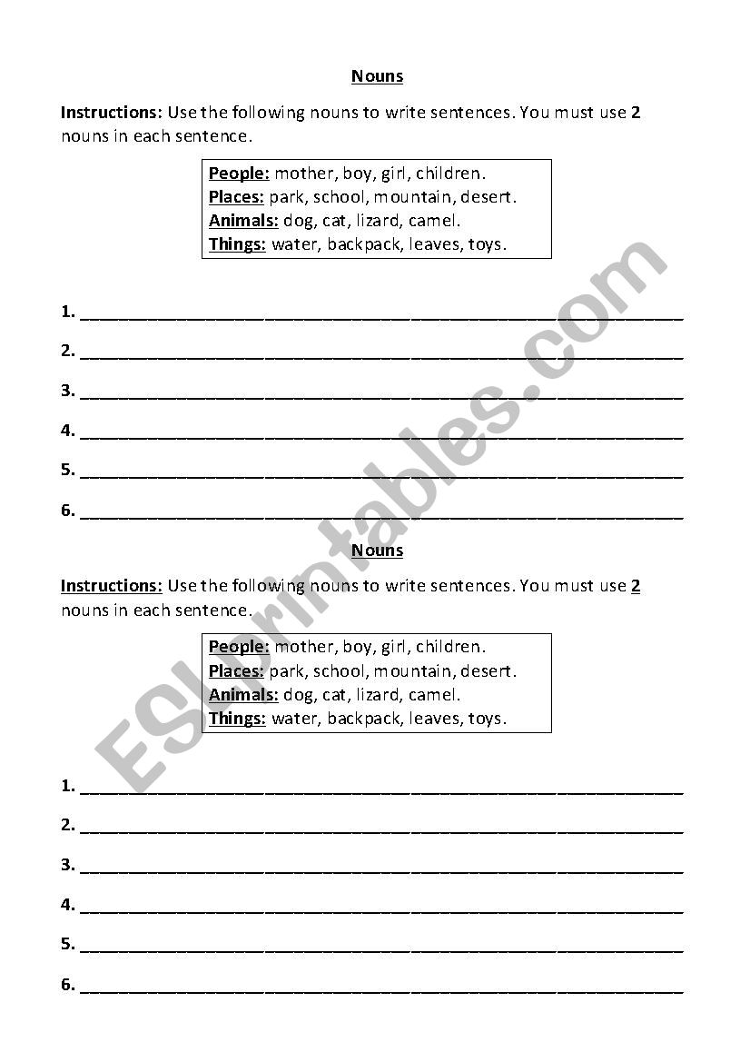 Nouns Exercise worksheet