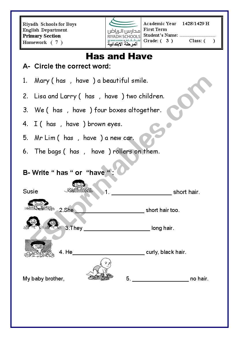 Has And Have ESL Worksheet By Fafauu