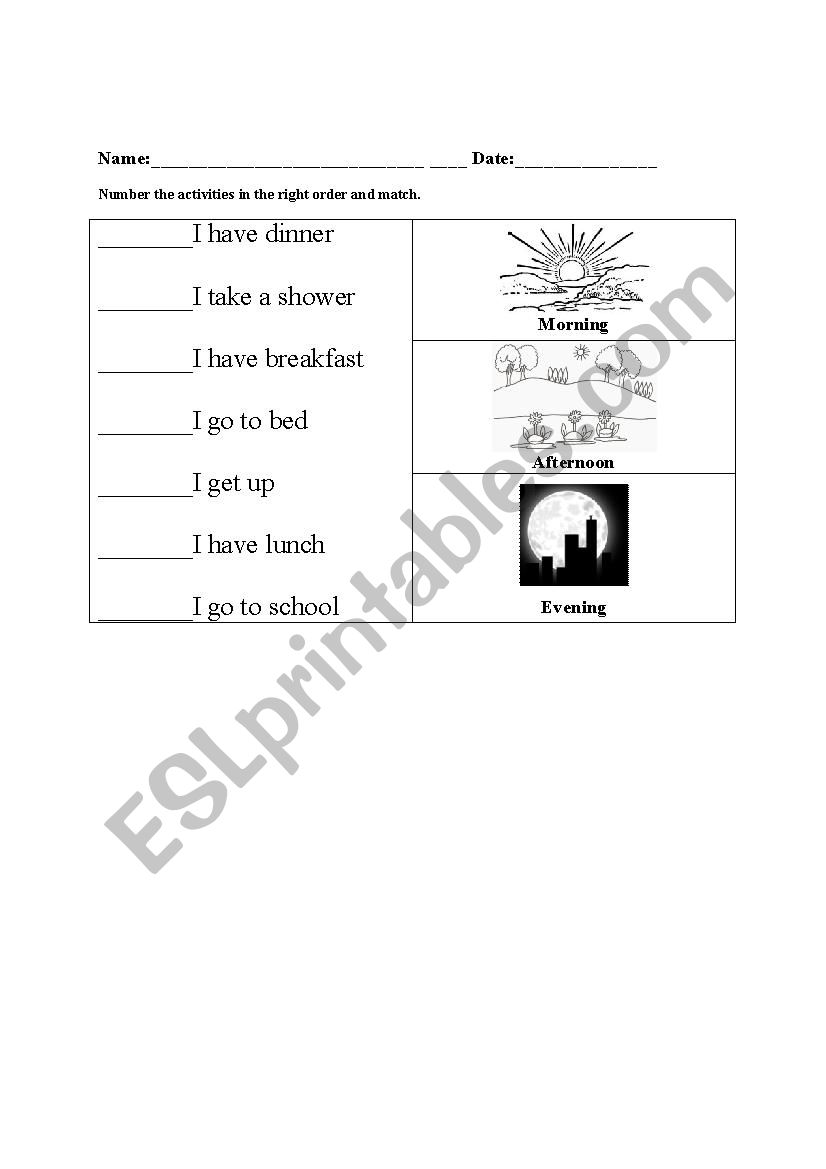 Daily routine (first person) worksheet