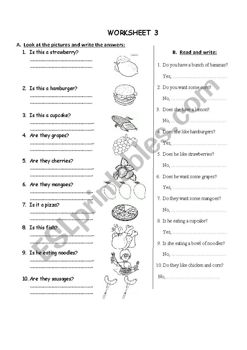 food 3 worksheet