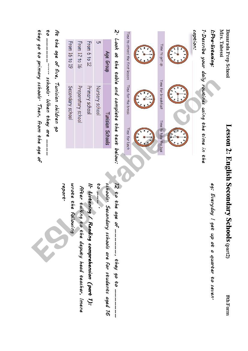 english secondary schools p2 worksheet