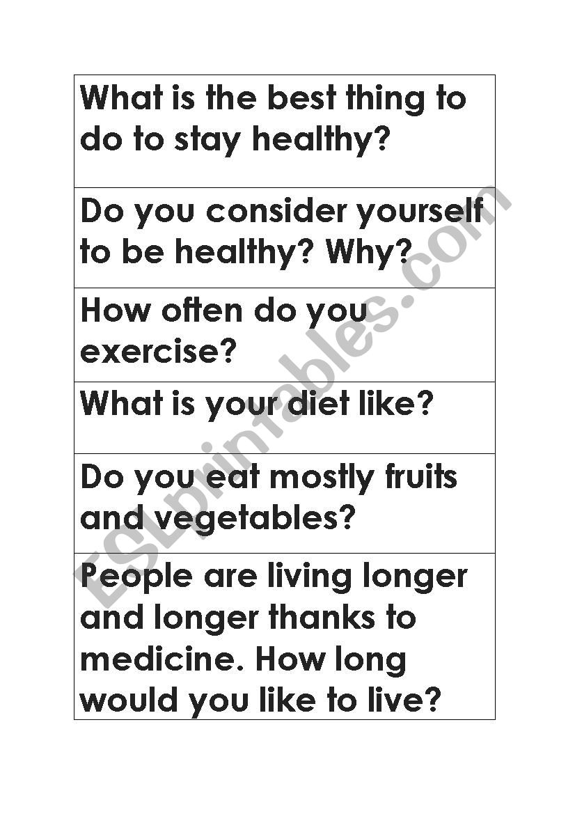 Health problems worksheet