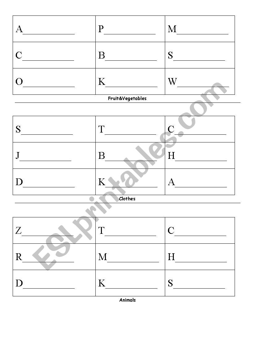 Alphabet categories race - ESL worksheet by cri5u