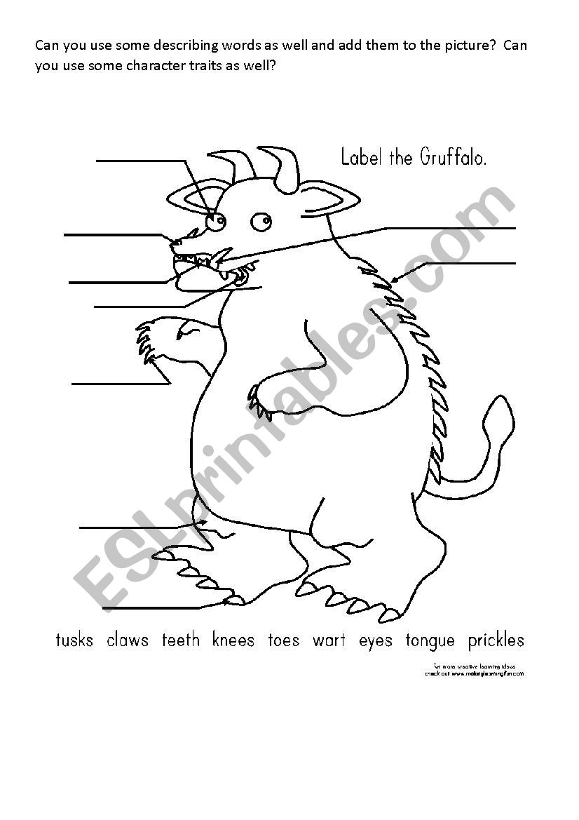 gesribe the gruffalo worksheet