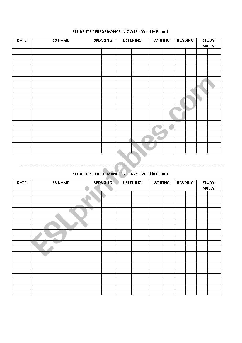 Stuents performance report worksheet