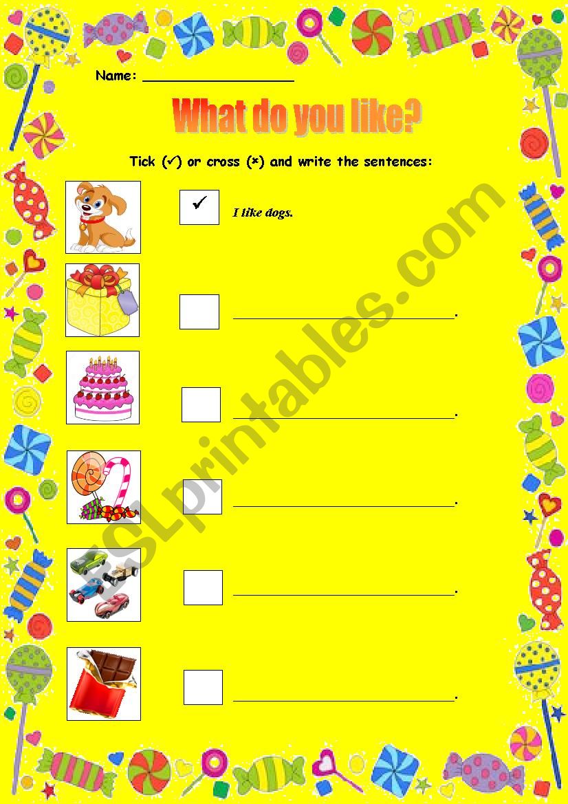 What do you like? worksheet