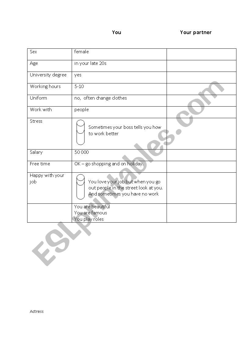 Jobs role play worksheet