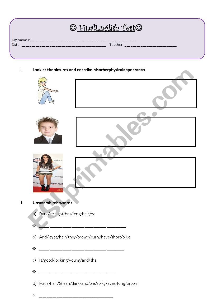 Exam 5th grade primary worksheet