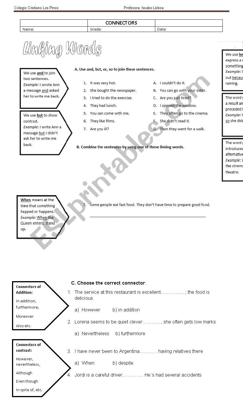 Connectors worksheet