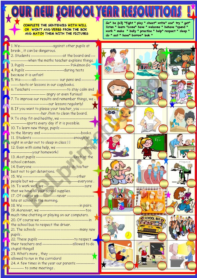 School year resolutions : will/won´t - ESL worksheet by spied-d-aignel