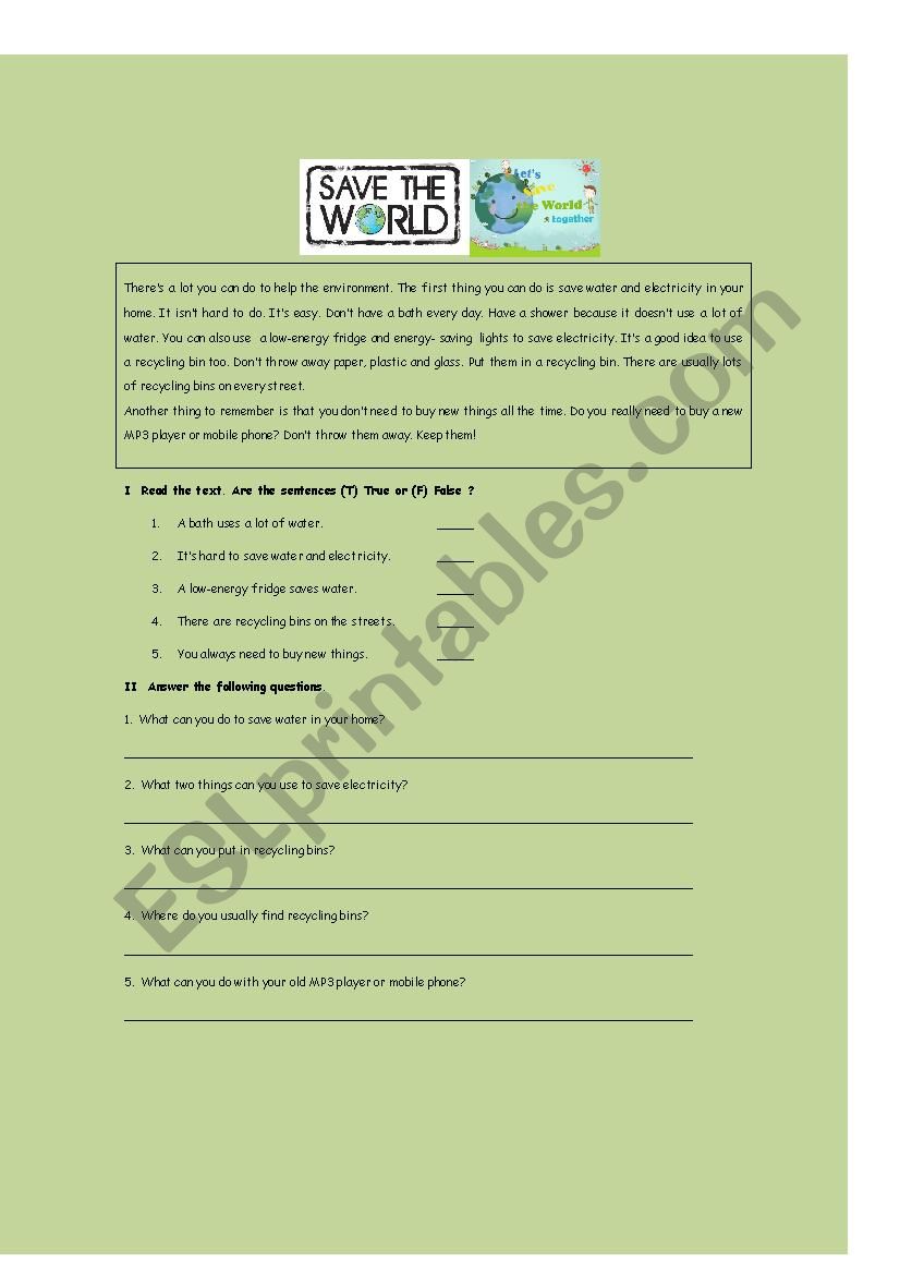 Let´s Save The Earth Esl Worksheet By Jolezu