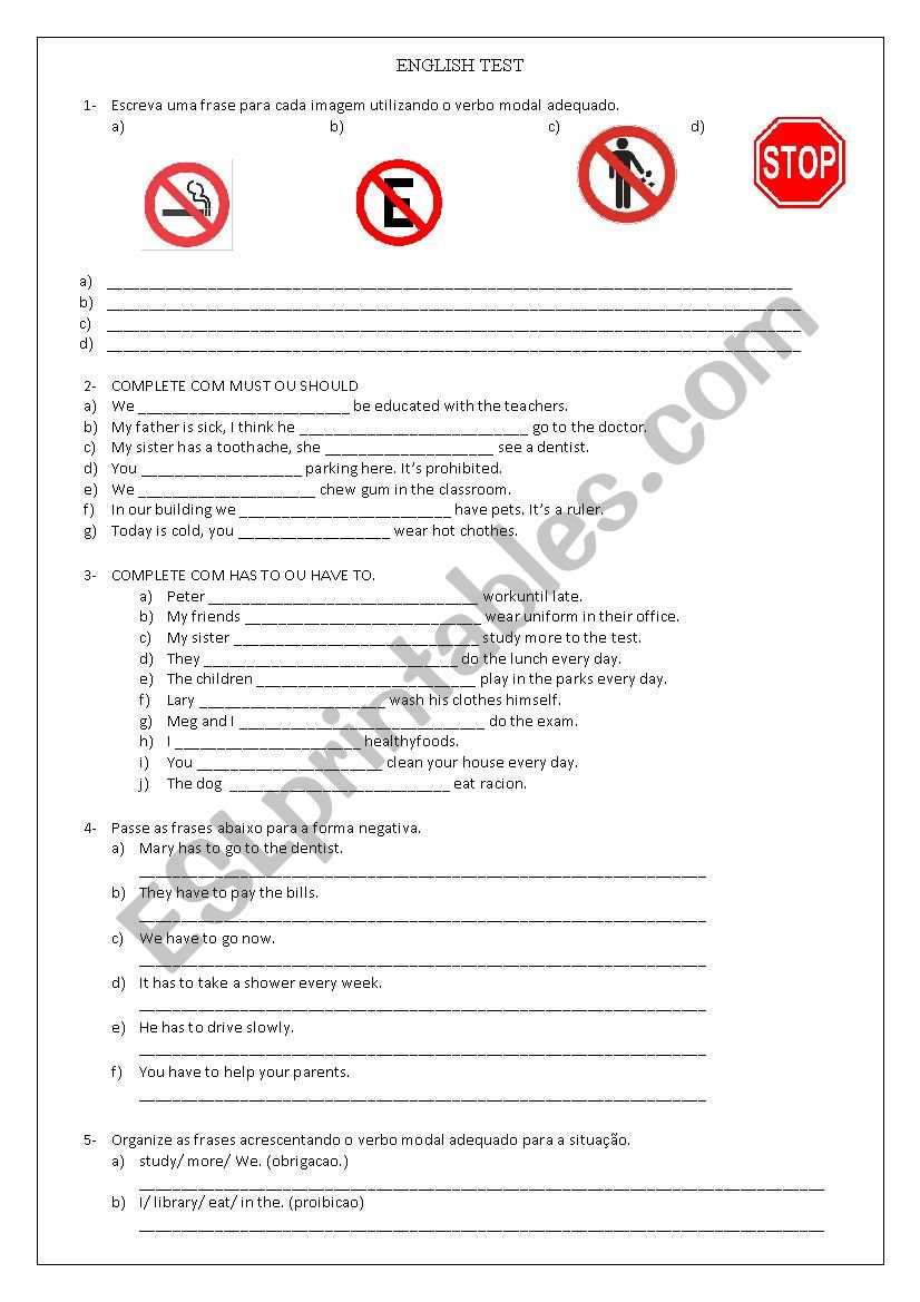 Modal Verbs - English test worksheet