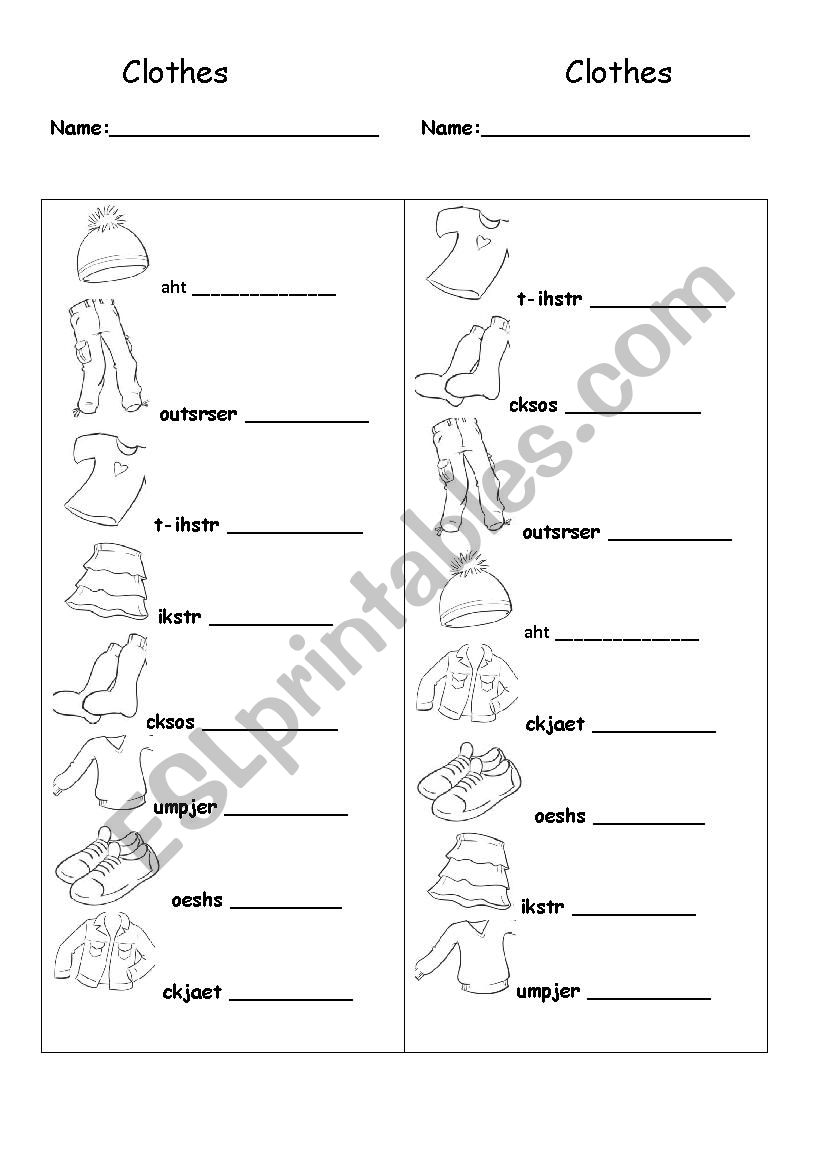 Clothes revision - ESL worksheet by agaroman