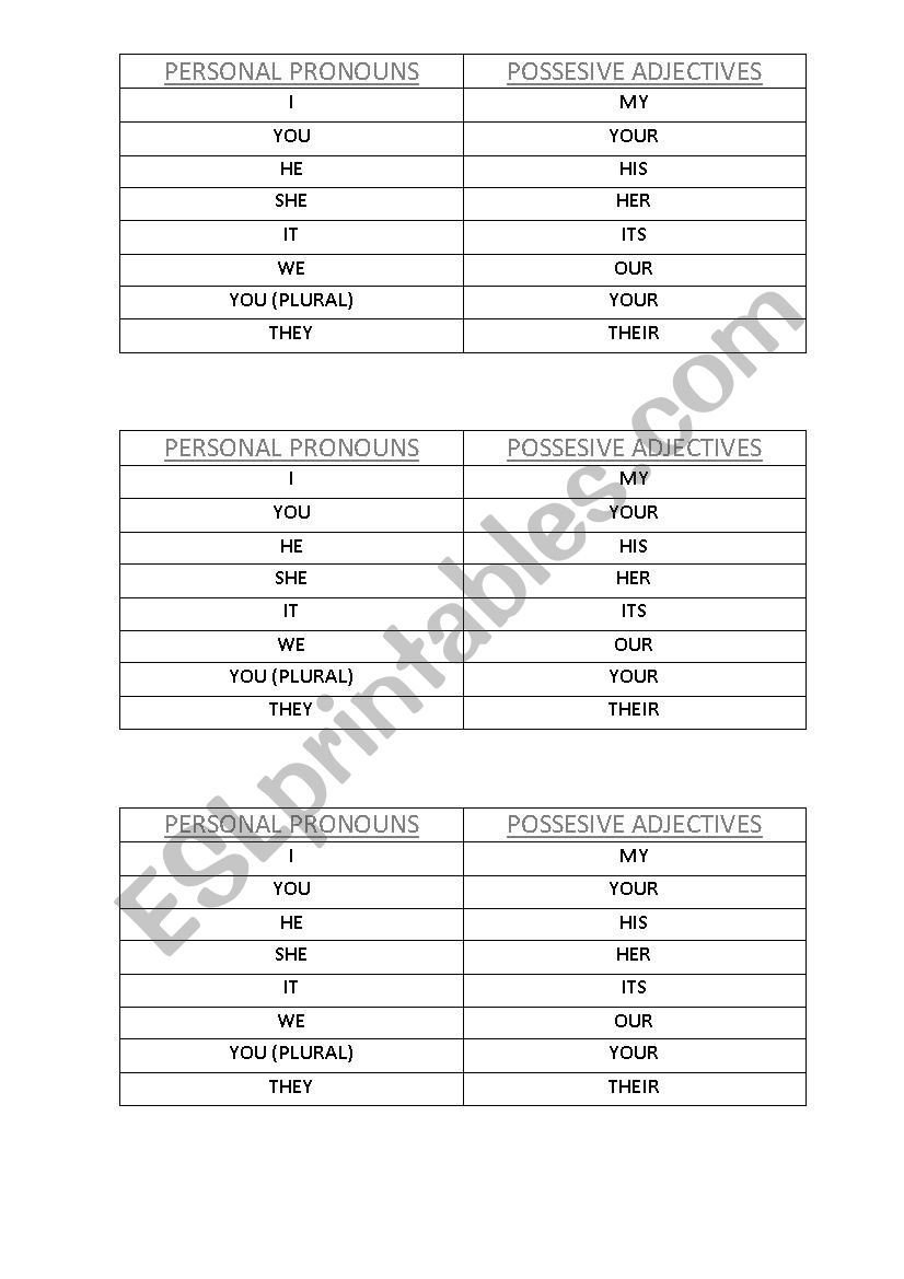 Possessive pronouns worksheet