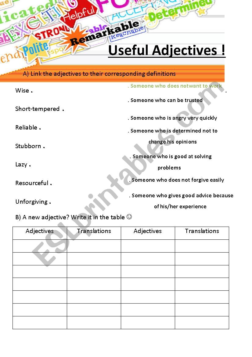 New Adjectives worksheet