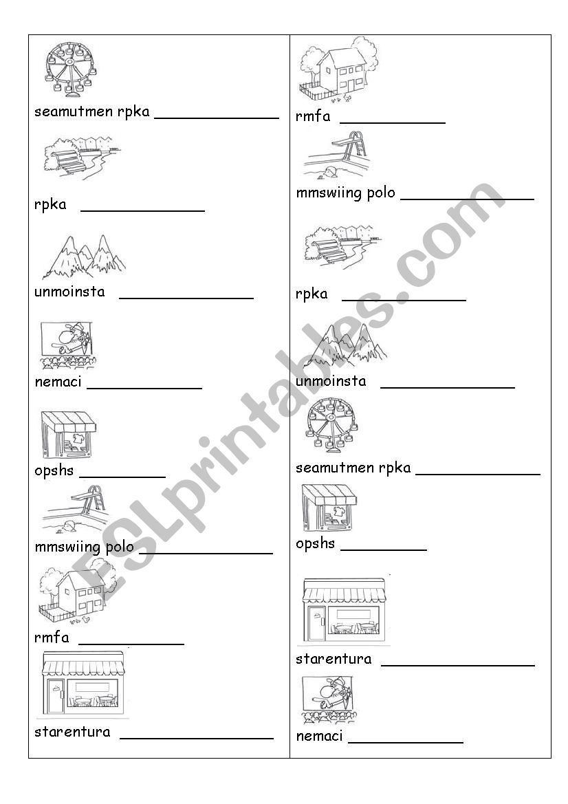 Places revision worksheet