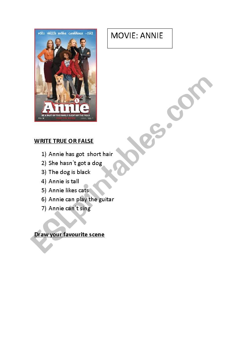 Annie movie worksheet worksheet