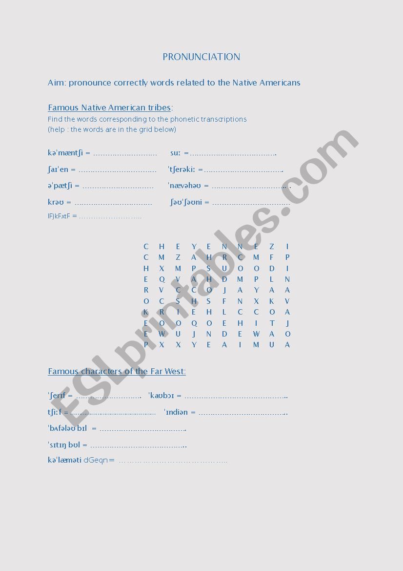 phonology - Indian tribes worksheet