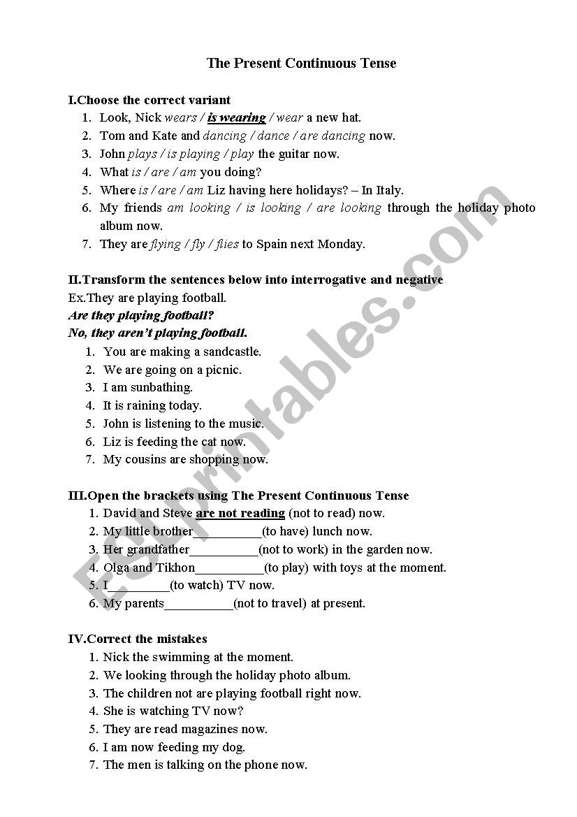 The Present Continuous Tense worksheet