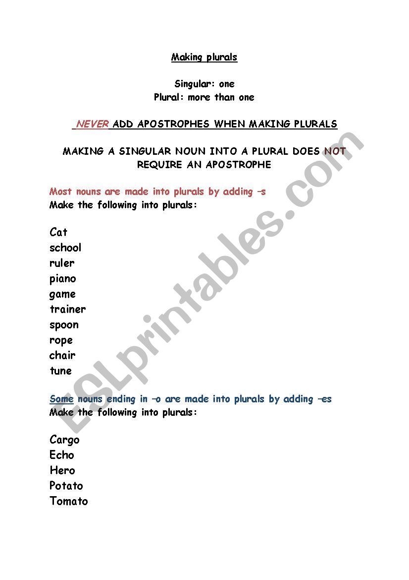 Plurals  worksheet