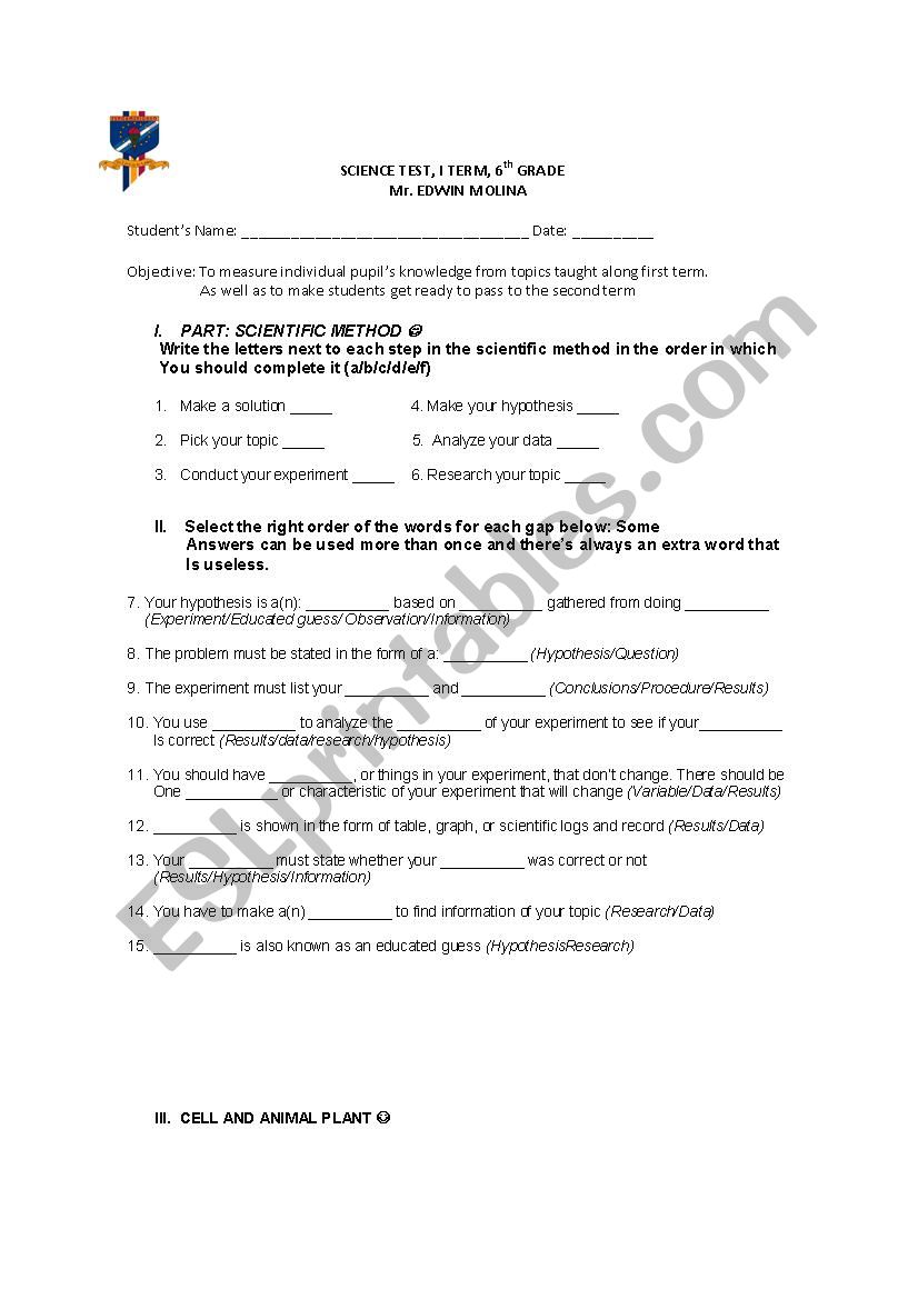 science worksheet