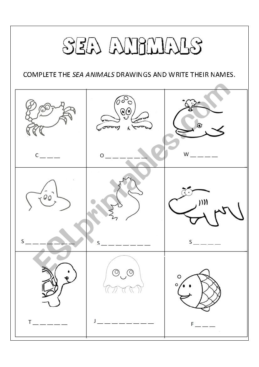 Sea Animals - ESL worksheet by Luiza Vidal