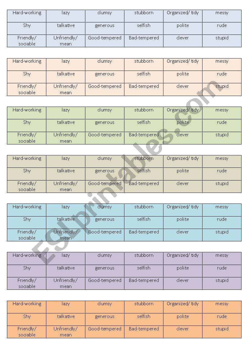 personality adj opposite cards - ESL worksheet by lud59