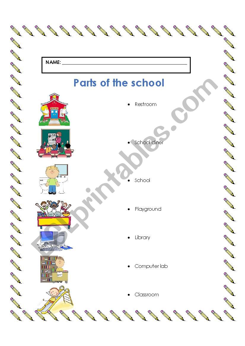 PARTS OF THE SCHOOL MATCHING worksheet