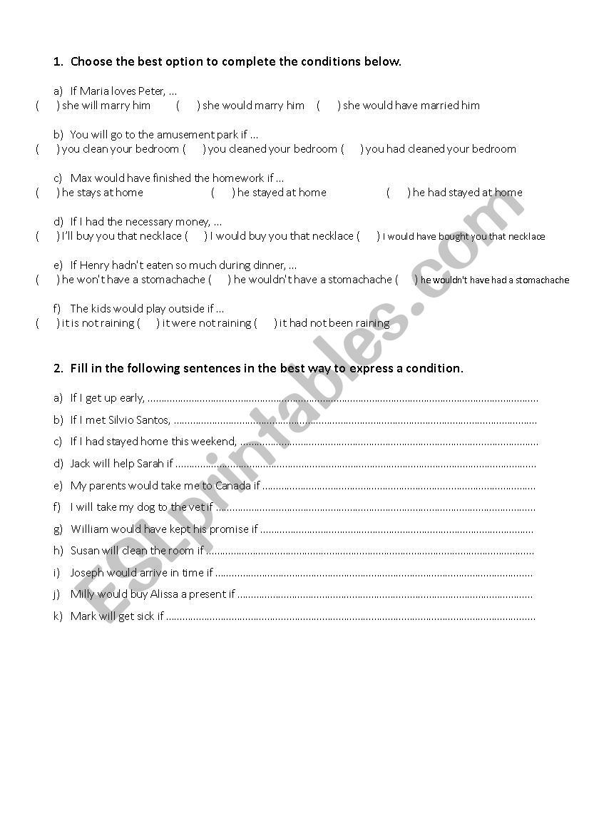 First, Second and Third Conditionals Exercise