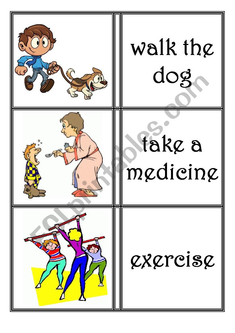 Action verb cards 1 - ESL worksheet by Miriane