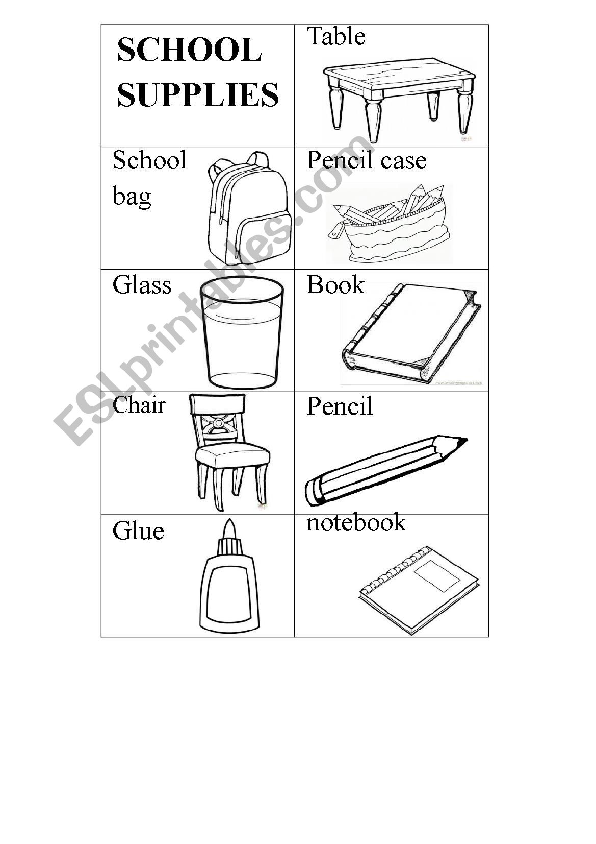 SCHOOL SUPPLIES worksheet