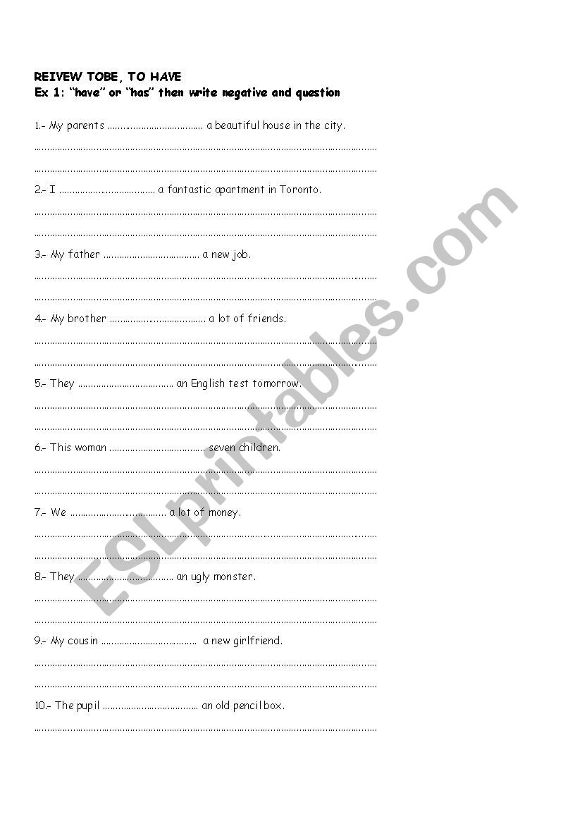 Exercise in tobe and to have worksheet