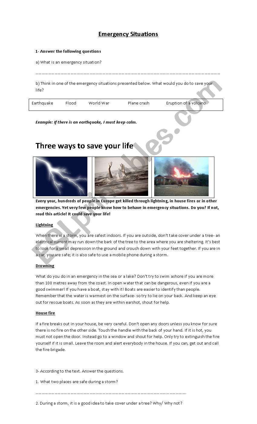 emergency situations worksheet