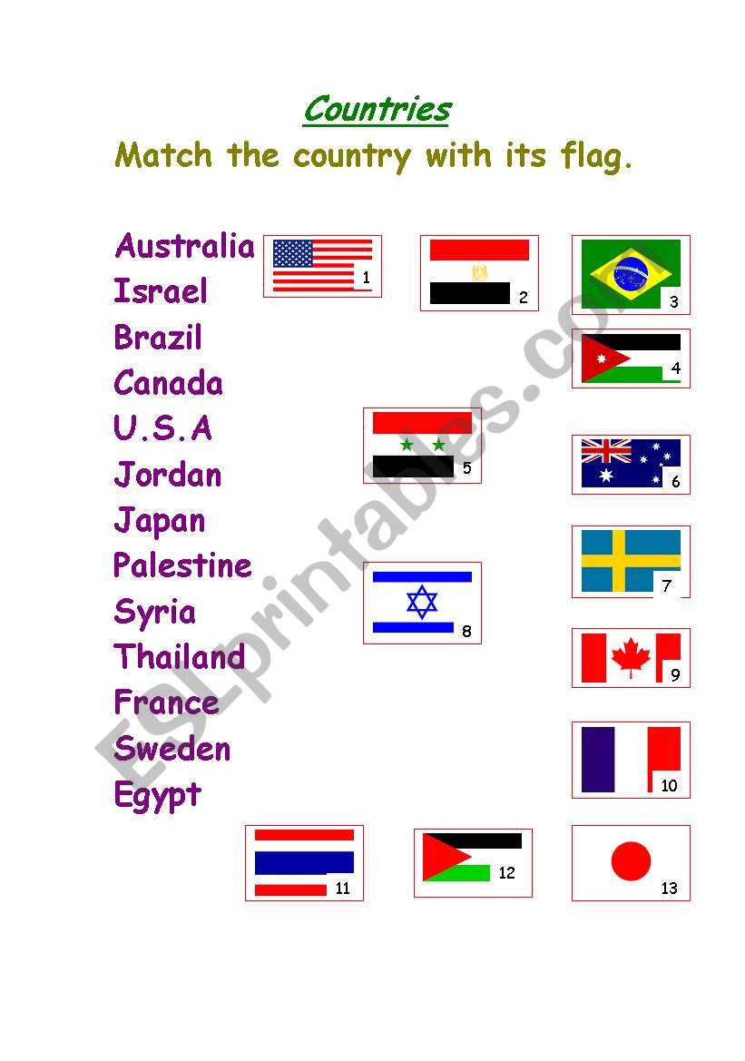 countries and flags worksheet