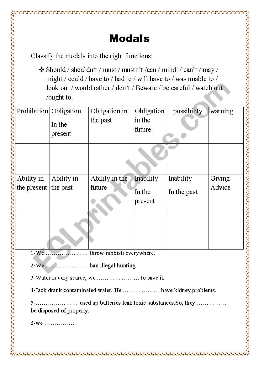 modals worksheet