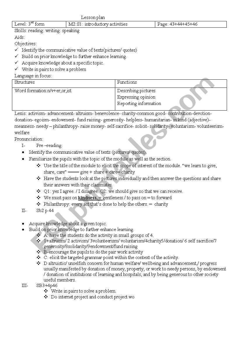 3rd form lesson plan worksheet