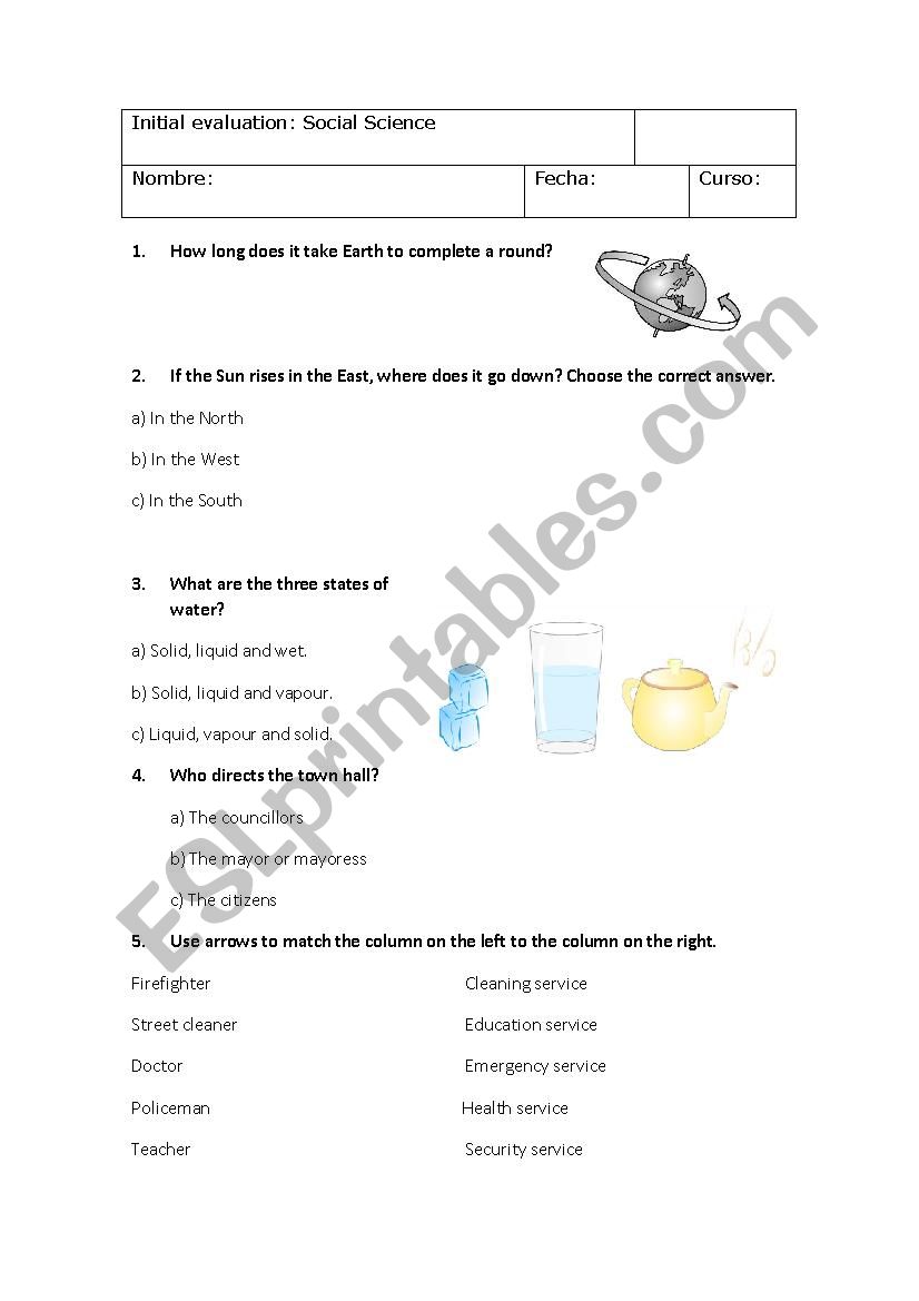 Initial evaluation Social Science 3 grade